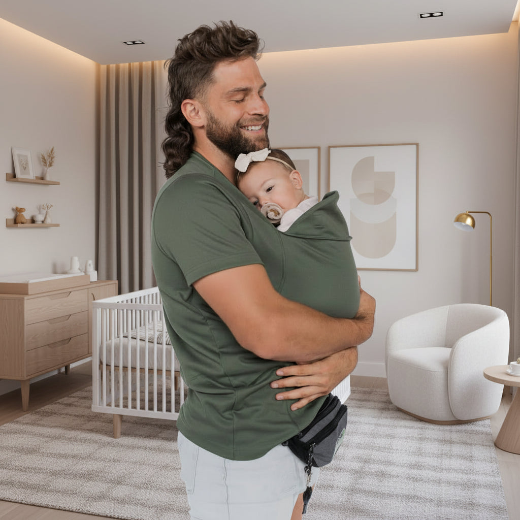 Parent en mouvement avec le porte-bébé ergonomique