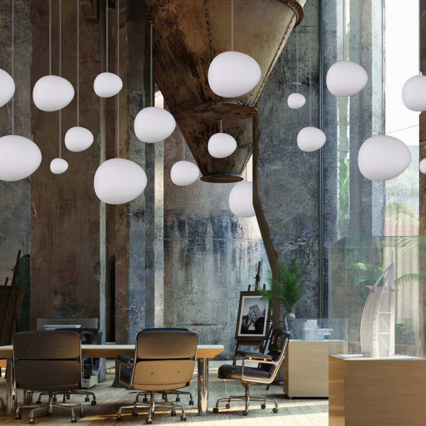 Lampe en verre et métal, cordon ajustable visible