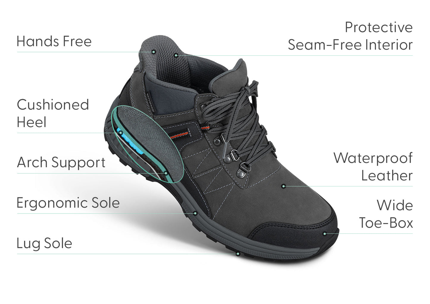 Vue latérale des chaussures sans lacets pour randonnée