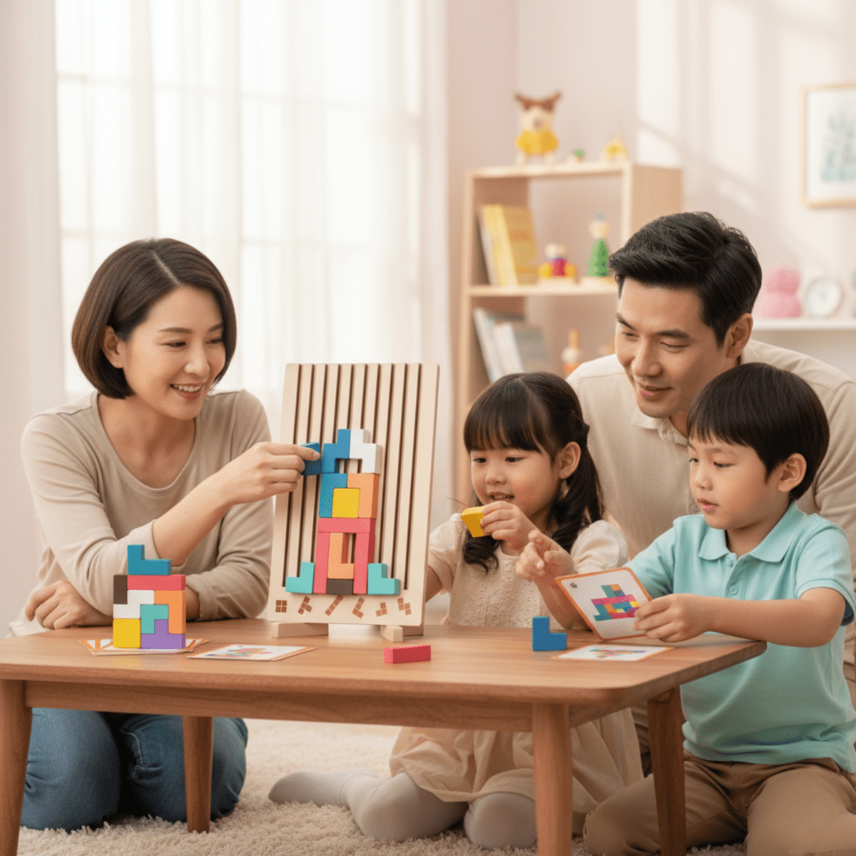 Ensemble de pièces en bois colorées pour empilage éducatif