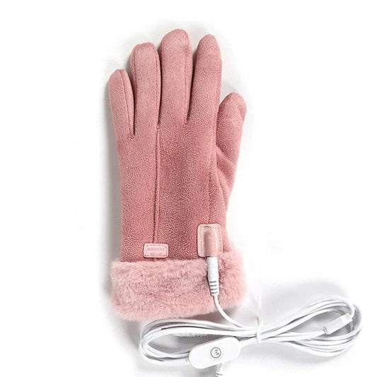 Gants d'hiver chauffants en position ouverte, couleur rose