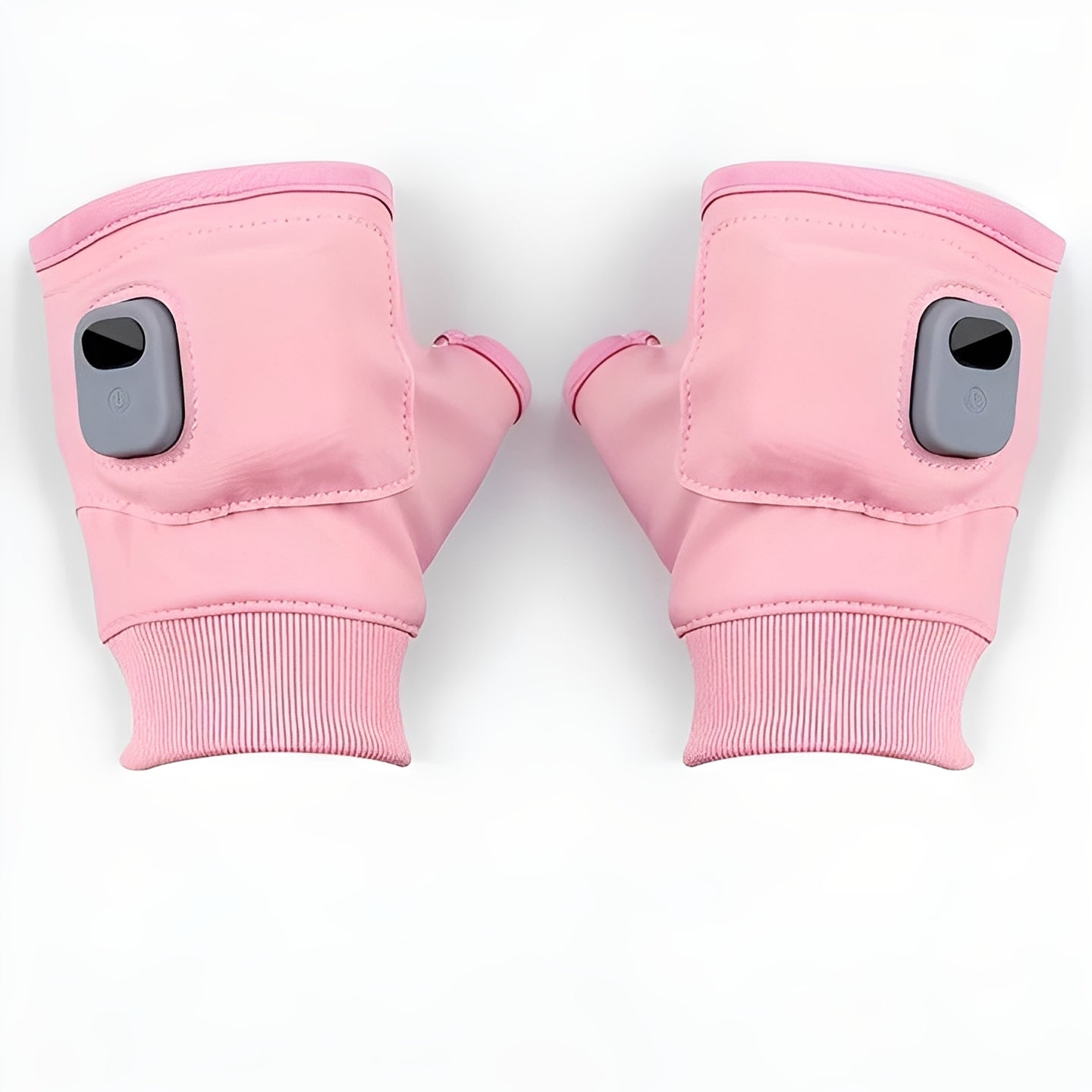 Gants chauffants en rose, pliés pour un rangement facile