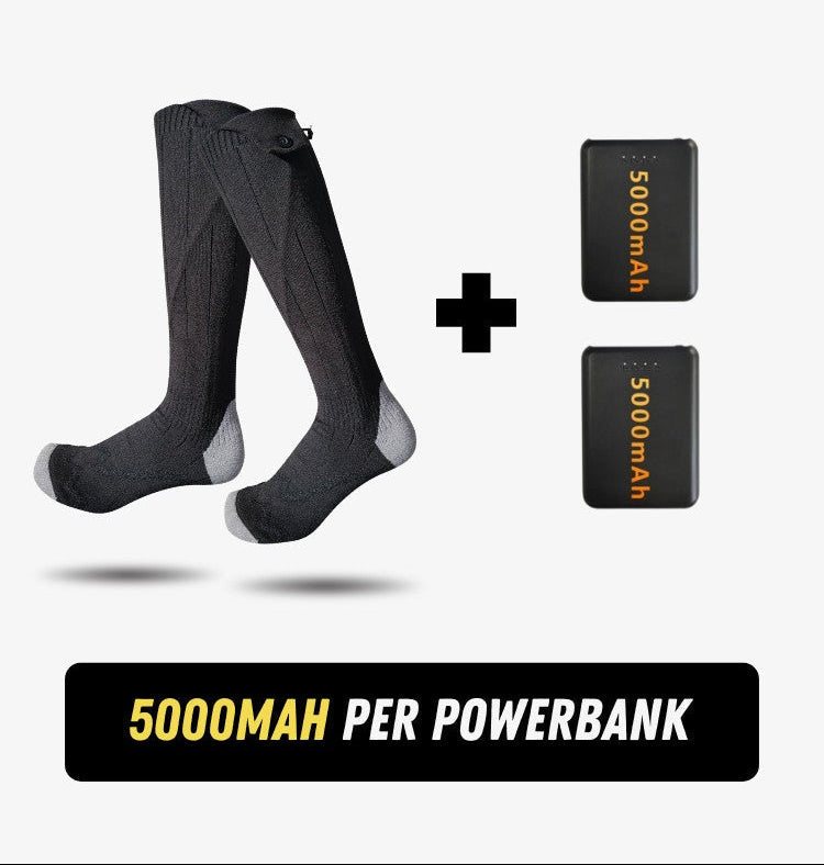 Chaussettes chauffantes noires avec câble USB visible