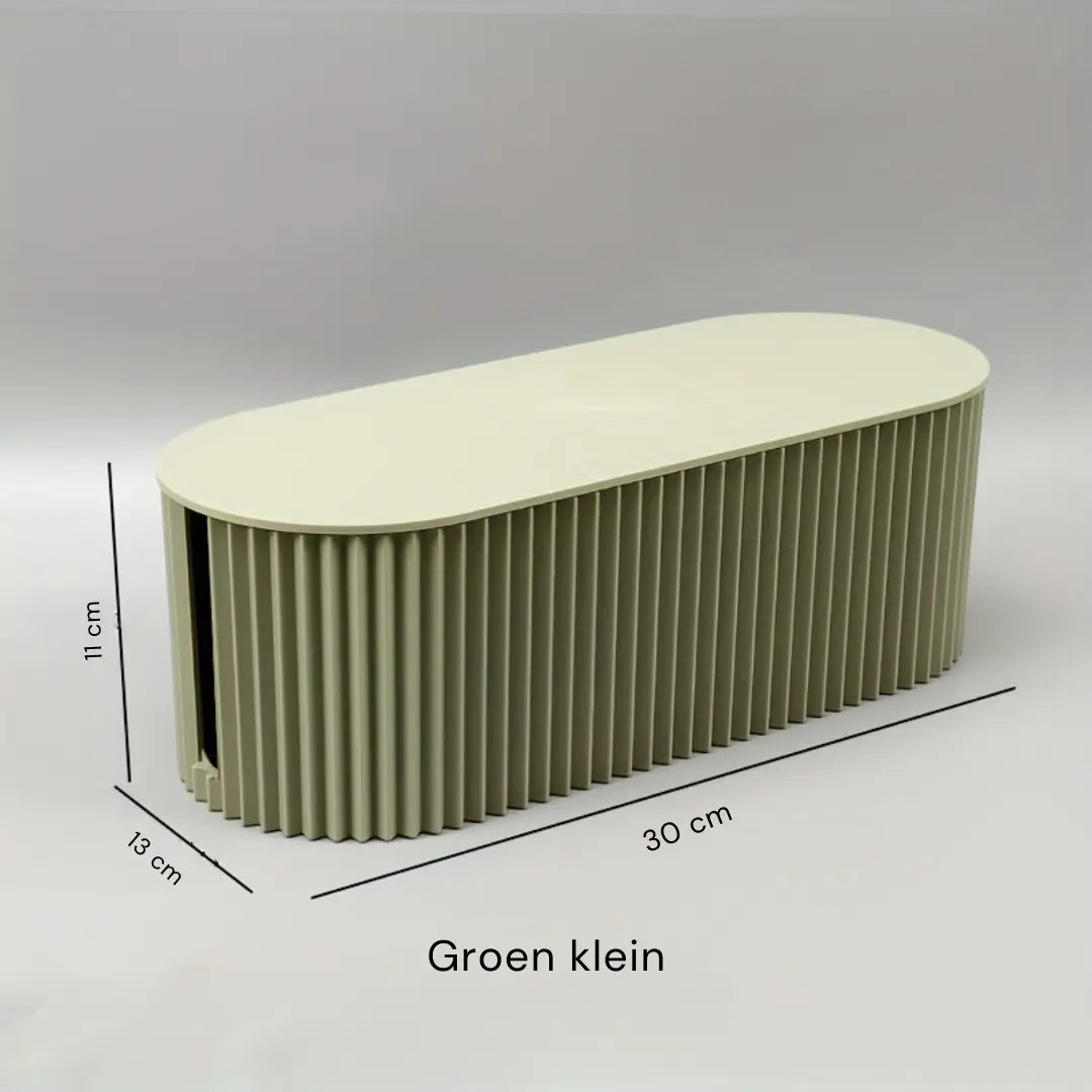 Vue de côté de la boîte de rangement câbles en plastique blanc