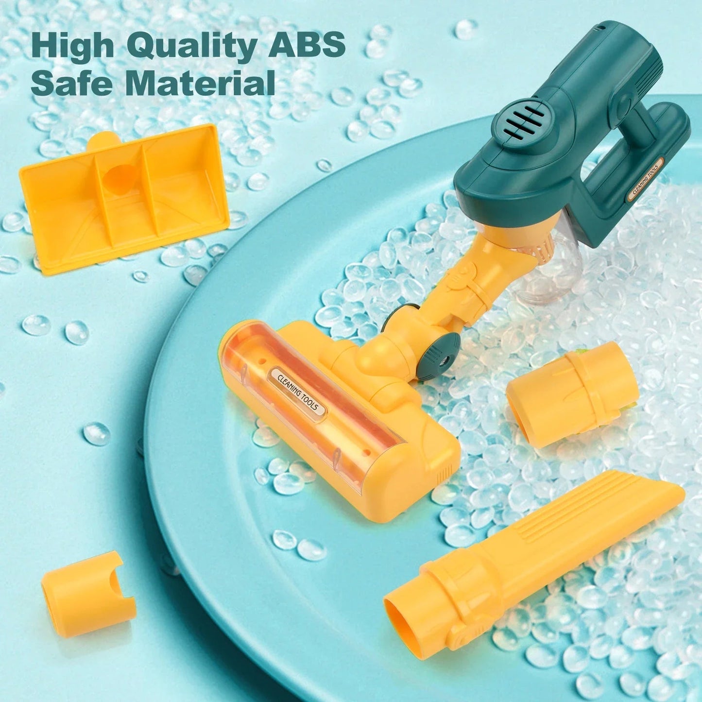 Vue latérale de l'aspirateur jouet en plastique coloré