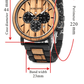 Gros plan sur le cadran chronographe en bois naturel