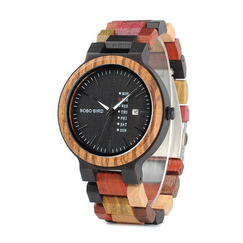 Vue d'ensemble d'une montre en bois avec bracelet élégant