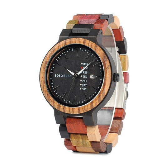 Vue d'ensemble d'une montre en bois avec bracelet élégant