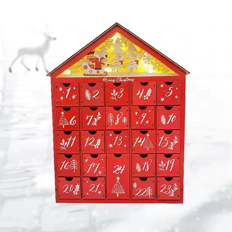 Détail des tiroirs du calendrier de l'Avent en bois