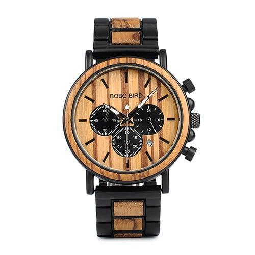 Montre en bois dans sa boîte cadeau, prête à offrir