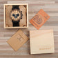Montre en bois pour homme avec cadran rond et aiguilles lumineuses