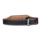Ceinture de musculation en cuir noir sur fond blanc