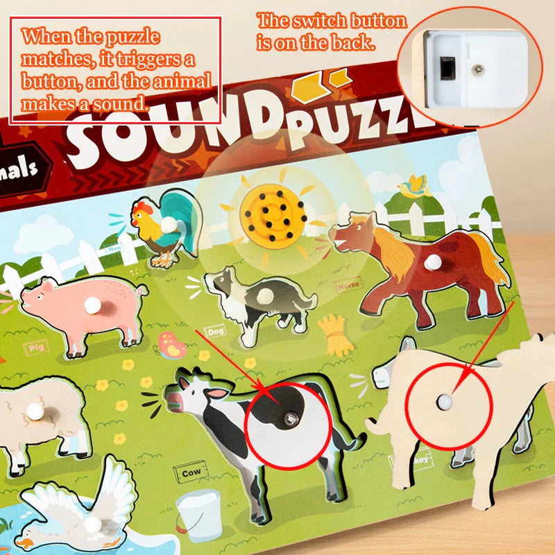 Jeu éducatif en bois avec formes et sons d'animaux