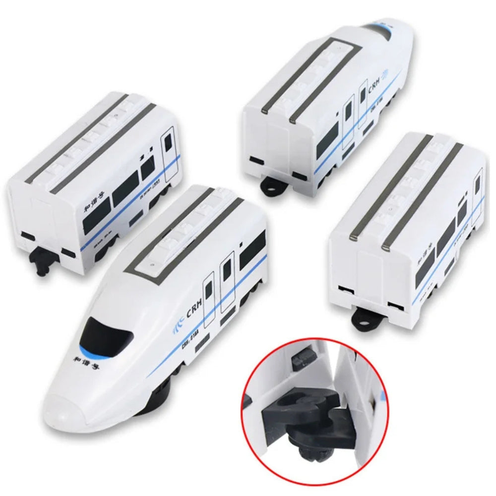 Gros plan sur les roues du train jouet en mouvement autonome