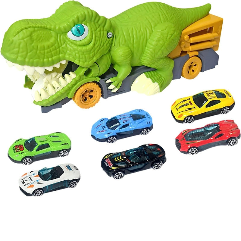 Camion dinosaure montrant la rampe arrière déployée