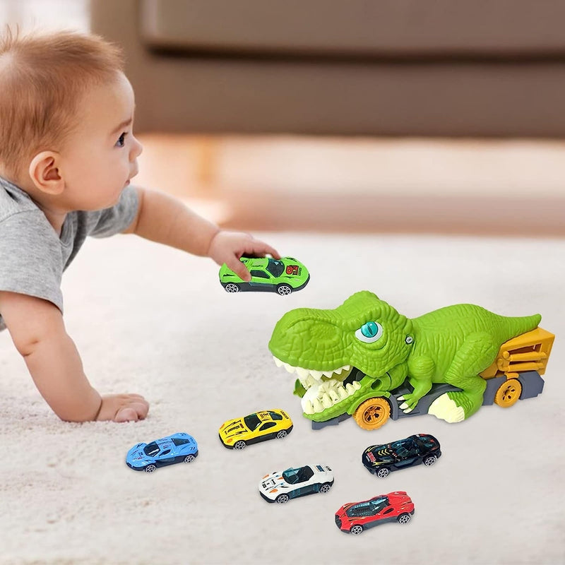 Vue latérale du camion dinosaure avec espace de rangement