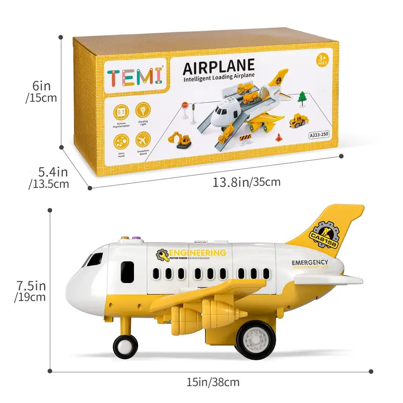 Enfant jouant avec avion et véhicules sur tapis