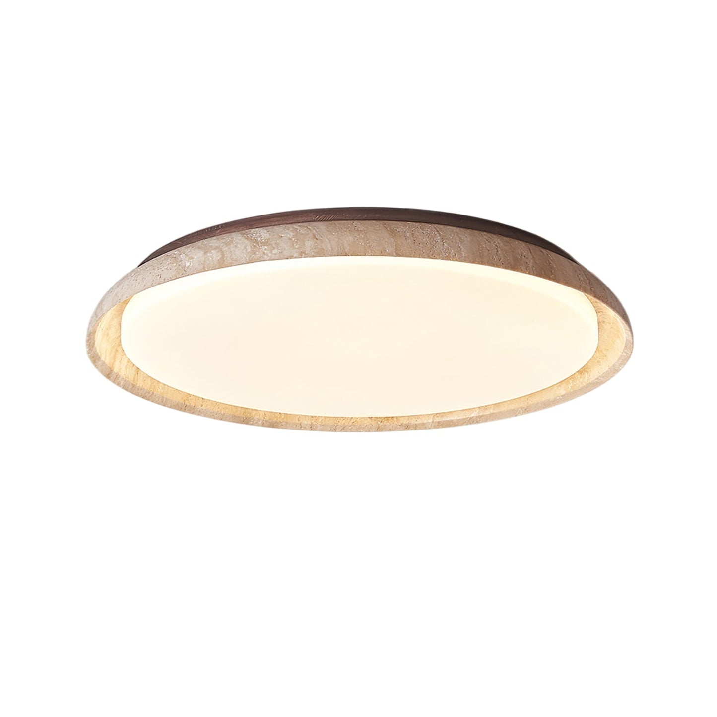 Lampe de plafond LED en travertin jaune vue de côté
