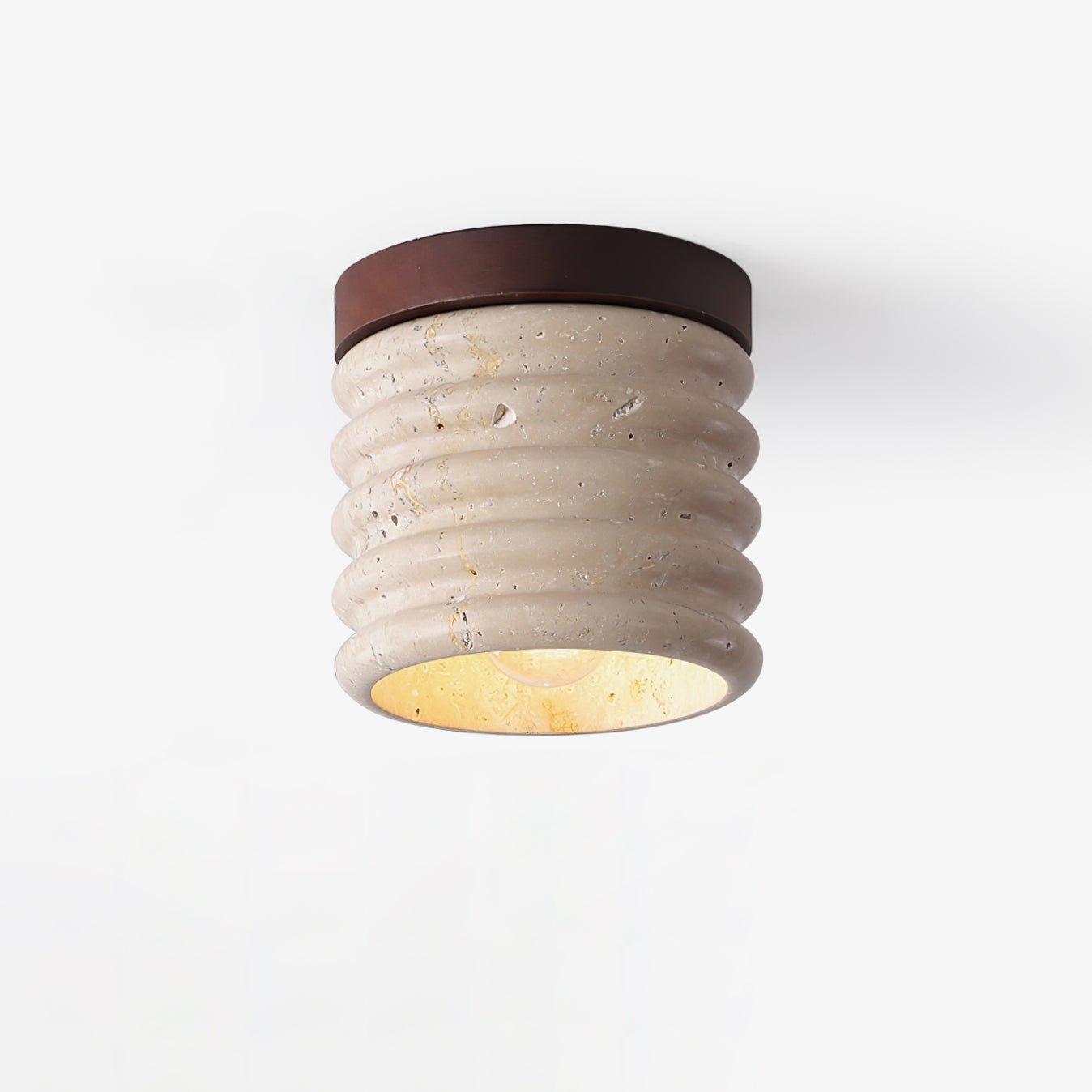 Lampe de plafond en travertin vue de côté