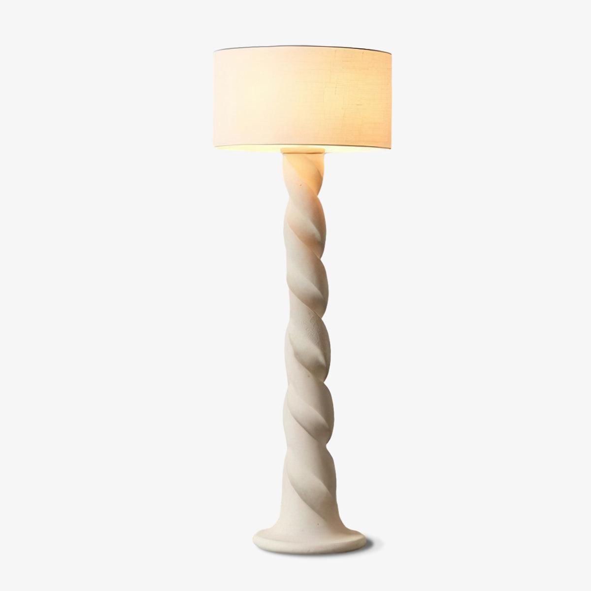 Lampadaire blanc minimaliste avec abat-jour en tissu, vue de face