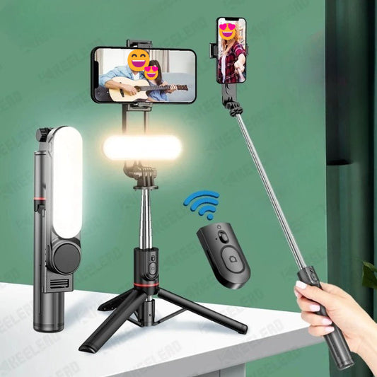 Trépied en acier inoxydable avec smartphone fixé en mode portrait