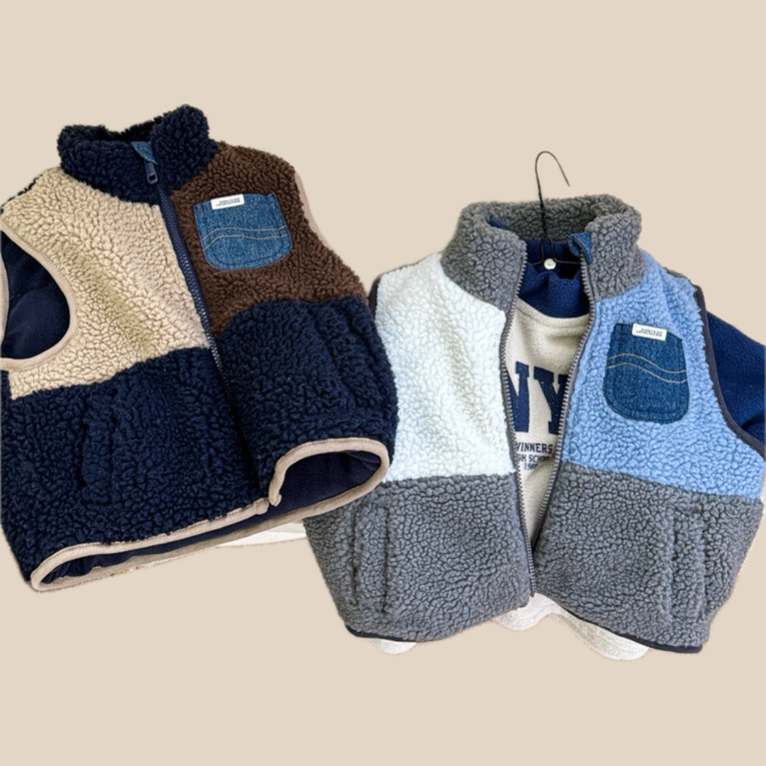 Gilet enfant en Sherpa doux avec poche en denim