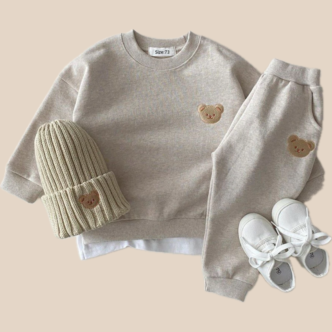 Ensemble jogging enfant gris avec motif ours