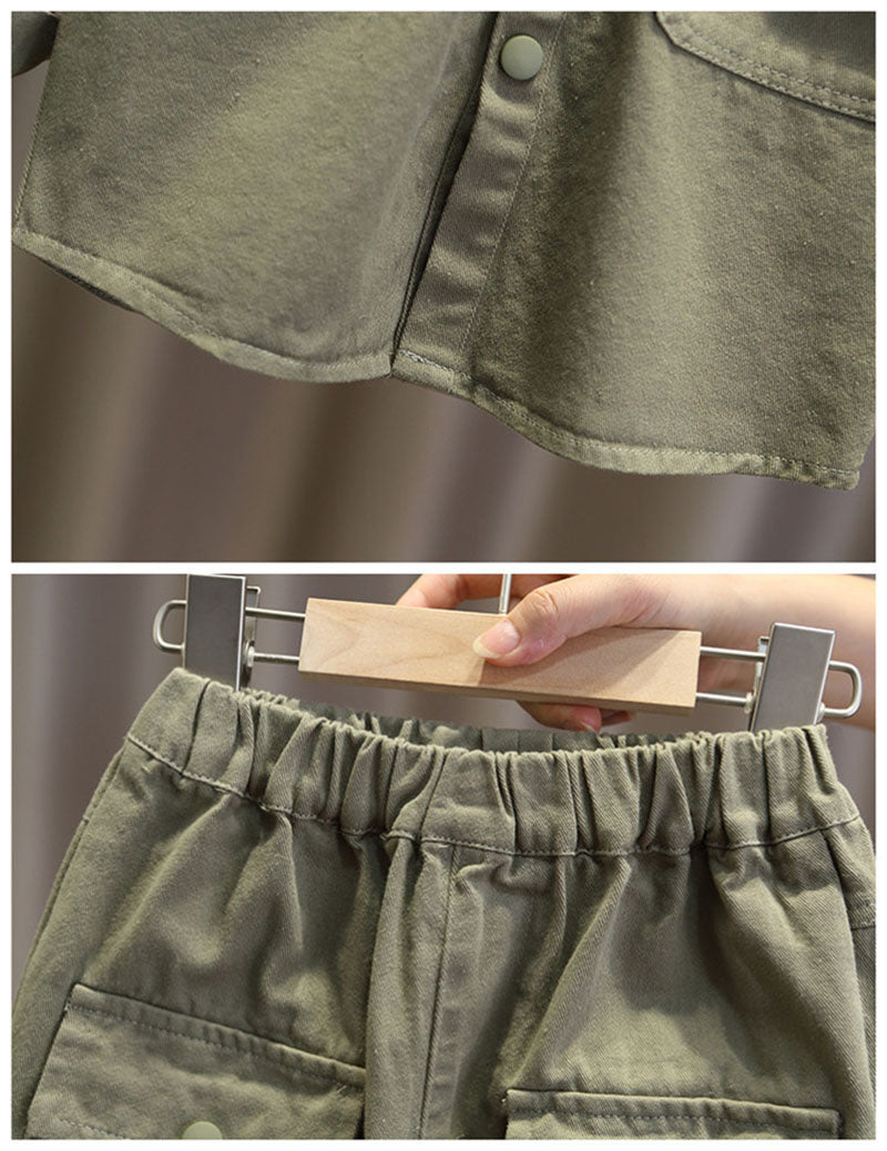 Ensemble enfant unisexe en coton vert et beige