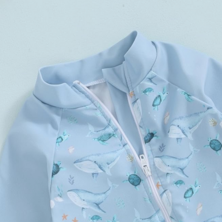 Maillot de bain bébé bleu avec imprimé baleines et tortues
