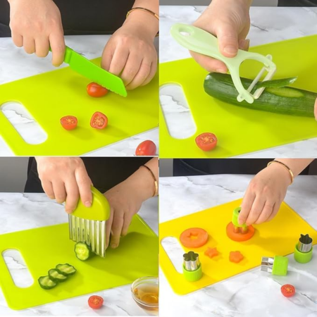 Ensemble de cuisine pour enfants avec couteaux et planche colorée