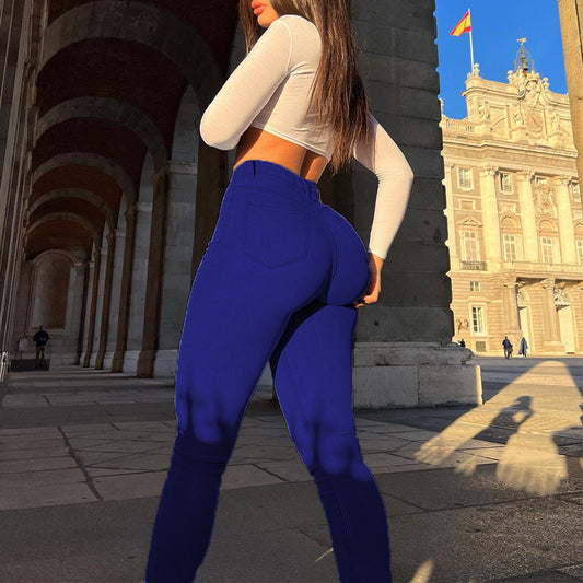 Jeggings noirs, taille haute, avec ourlet visible