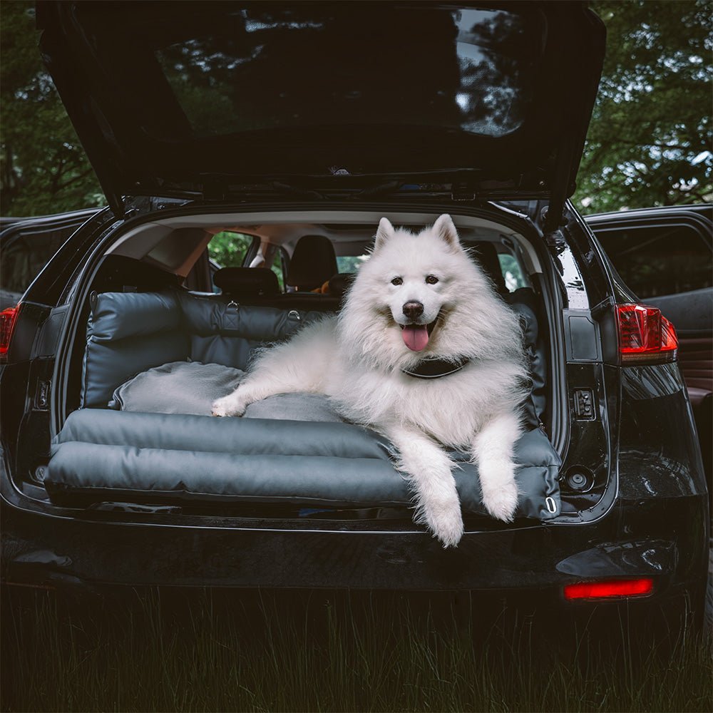 Lit de voiture pour chien en simili cuir, vue de côté