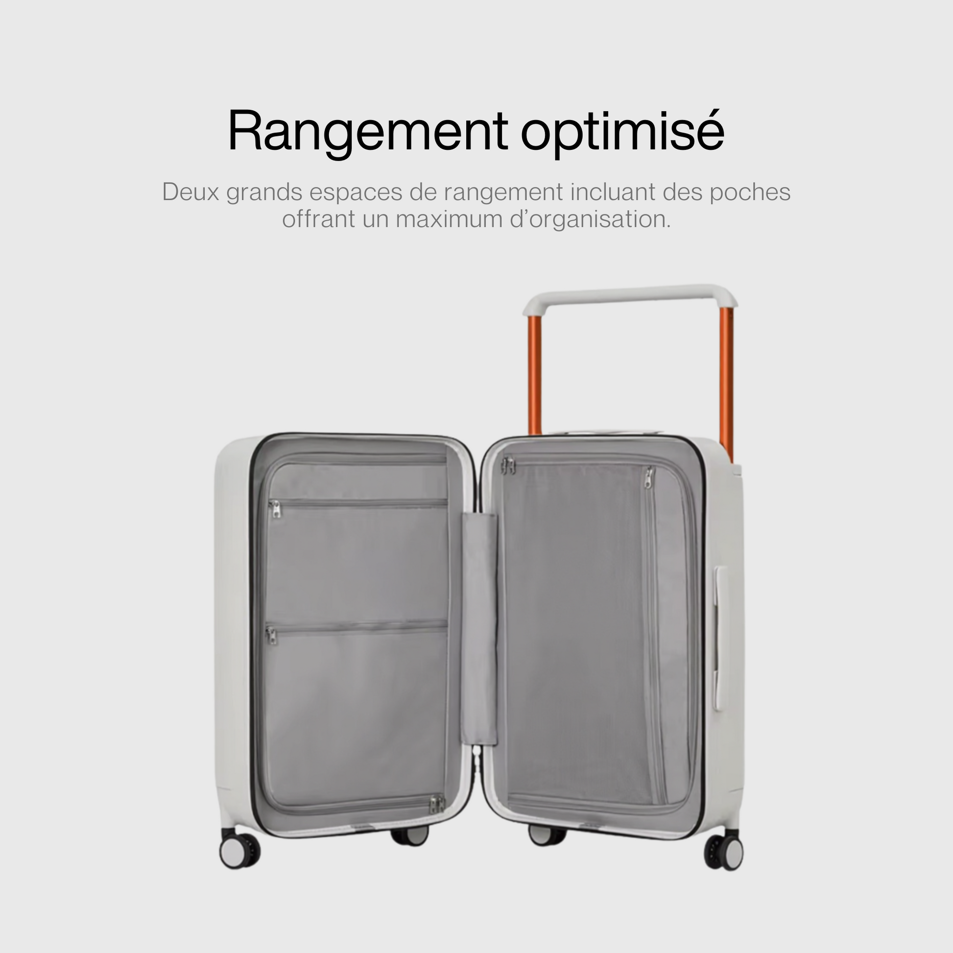 Intérieur de la valise avec séparateur et sangle de maintien