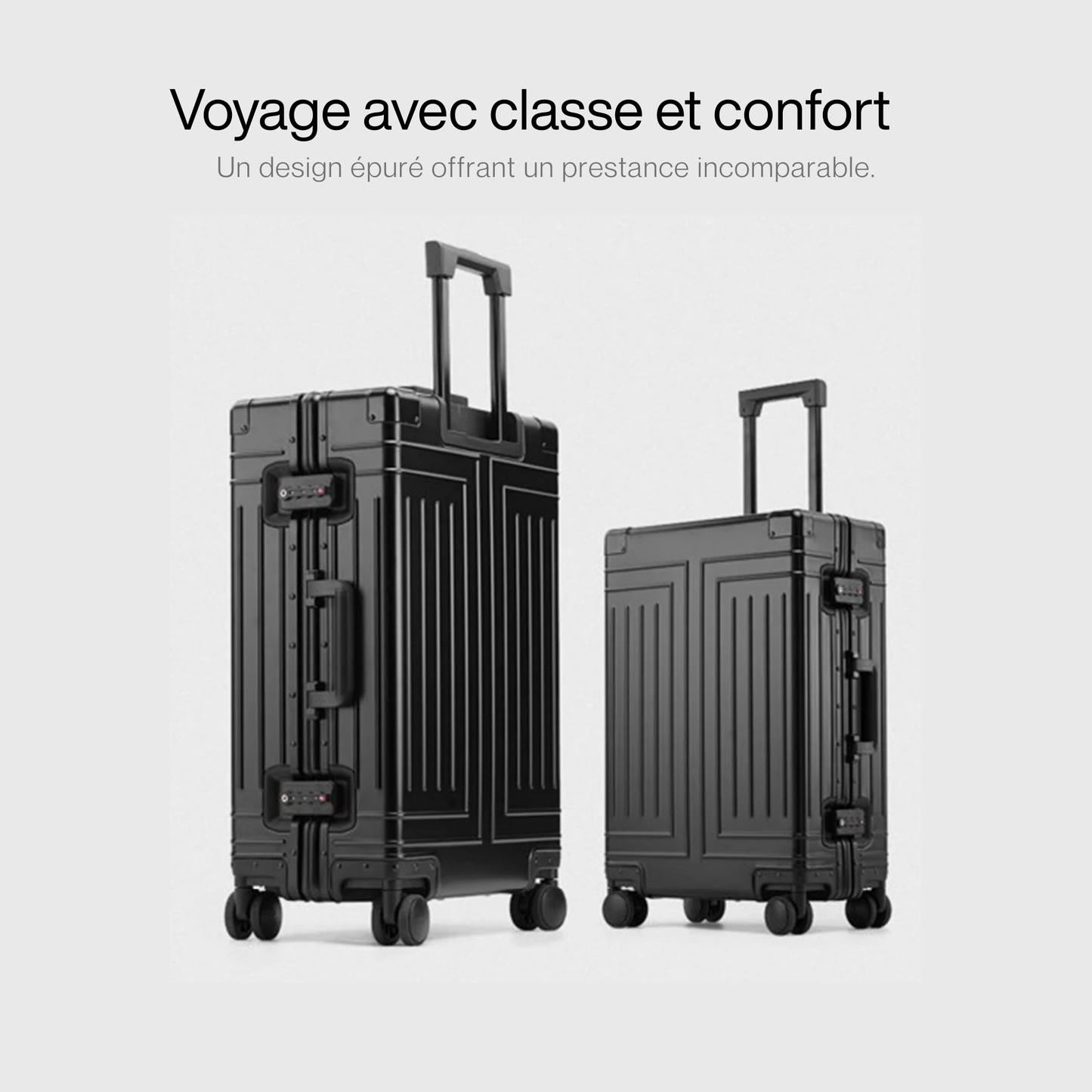Valise cabine en aluminium vue de face avec poignée télescopique