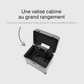 Valise ouverte montrant compartiments en polyester et maille