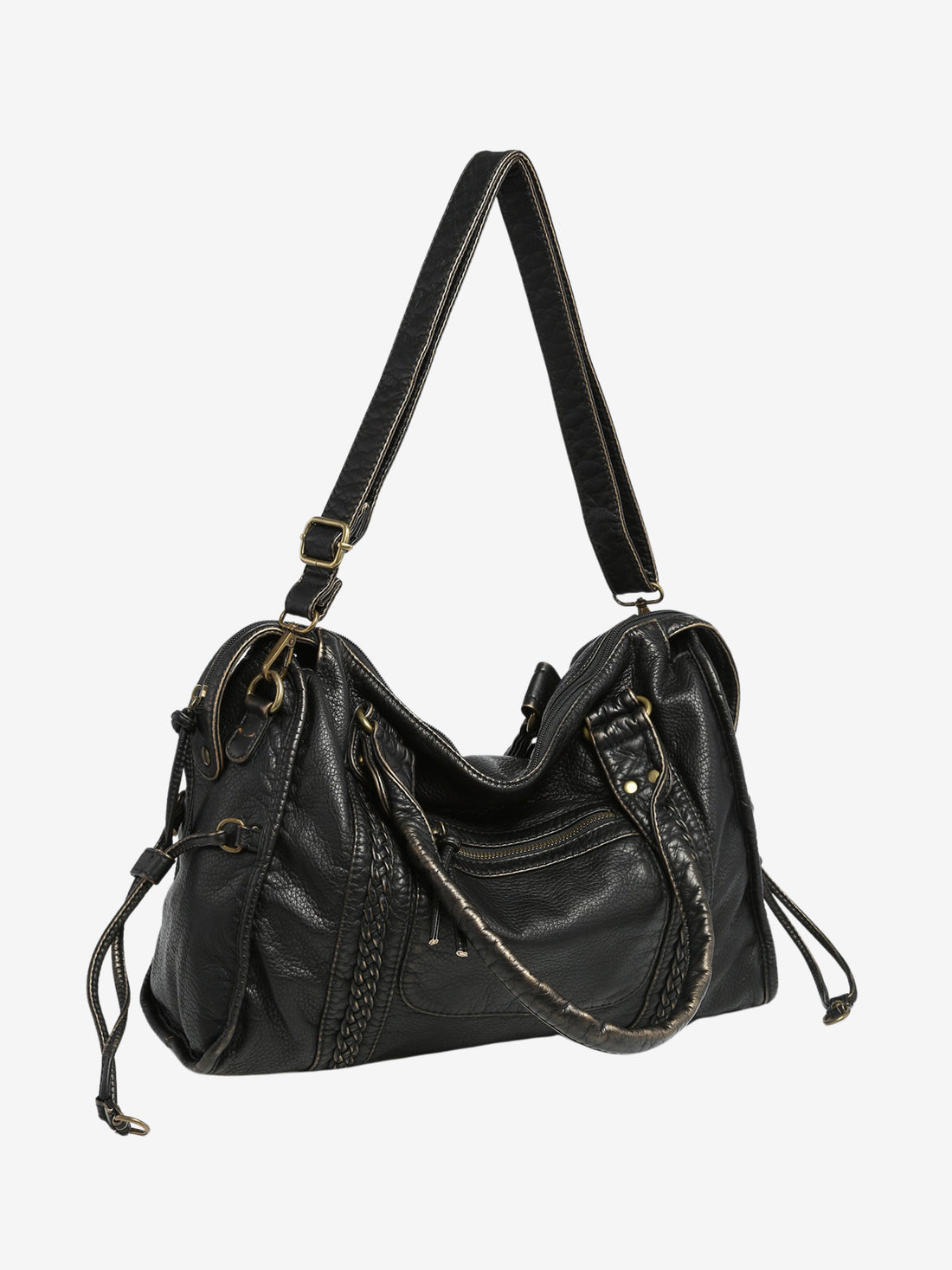 Sac noir en cuir vegan avec bandoulière ajustable