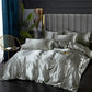 Zoom sur la texture soyeuse de la housse de couette satinée
