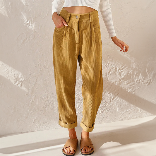 Pantalon taille haute en velours, vue d'ensemble