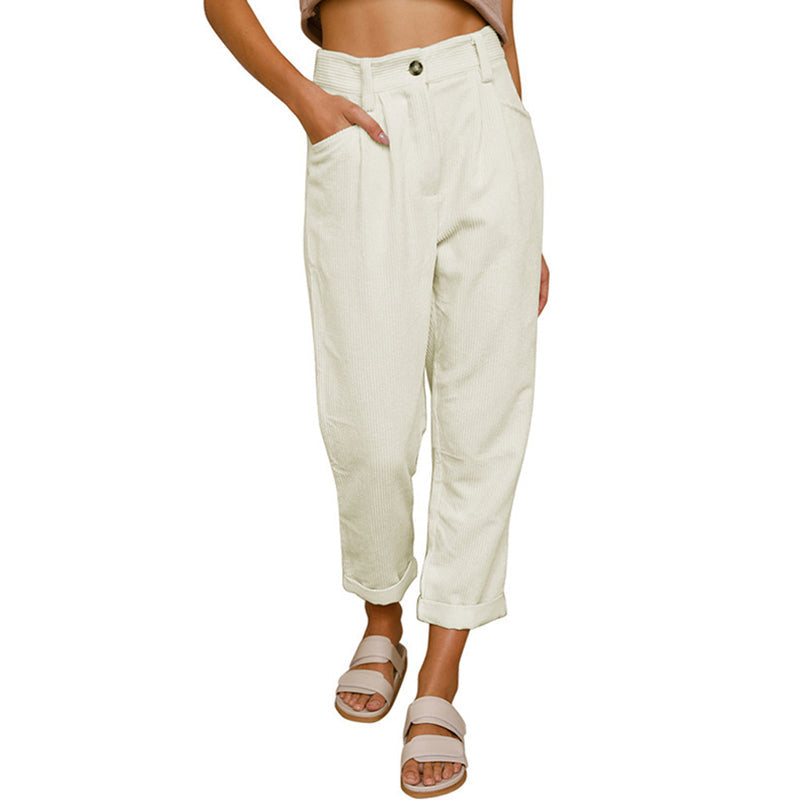 Pantalon en velours côtelé, vue de profil