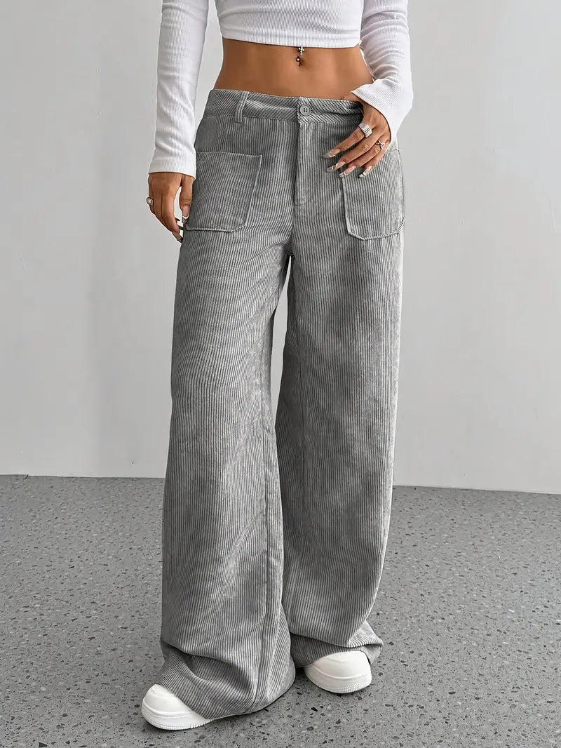 Pantalon ample en velours, taille haute, coupe décontractée