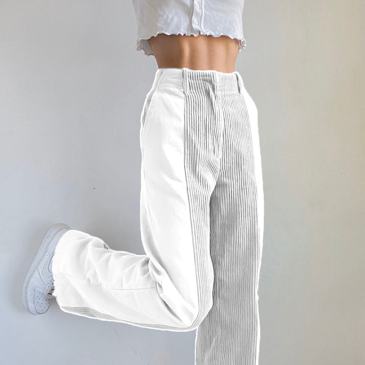 Pantalon large en velours côtelé, taille haute, vue de face
