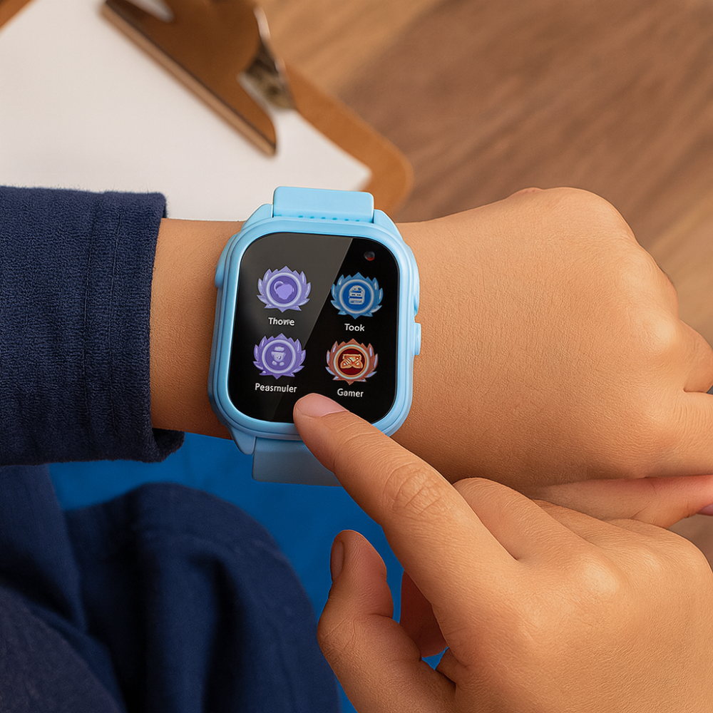 Montre enfant avec écran carré et interface ludique