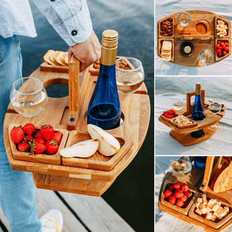 Table de pique-nique en bois avec emplacement pour verres