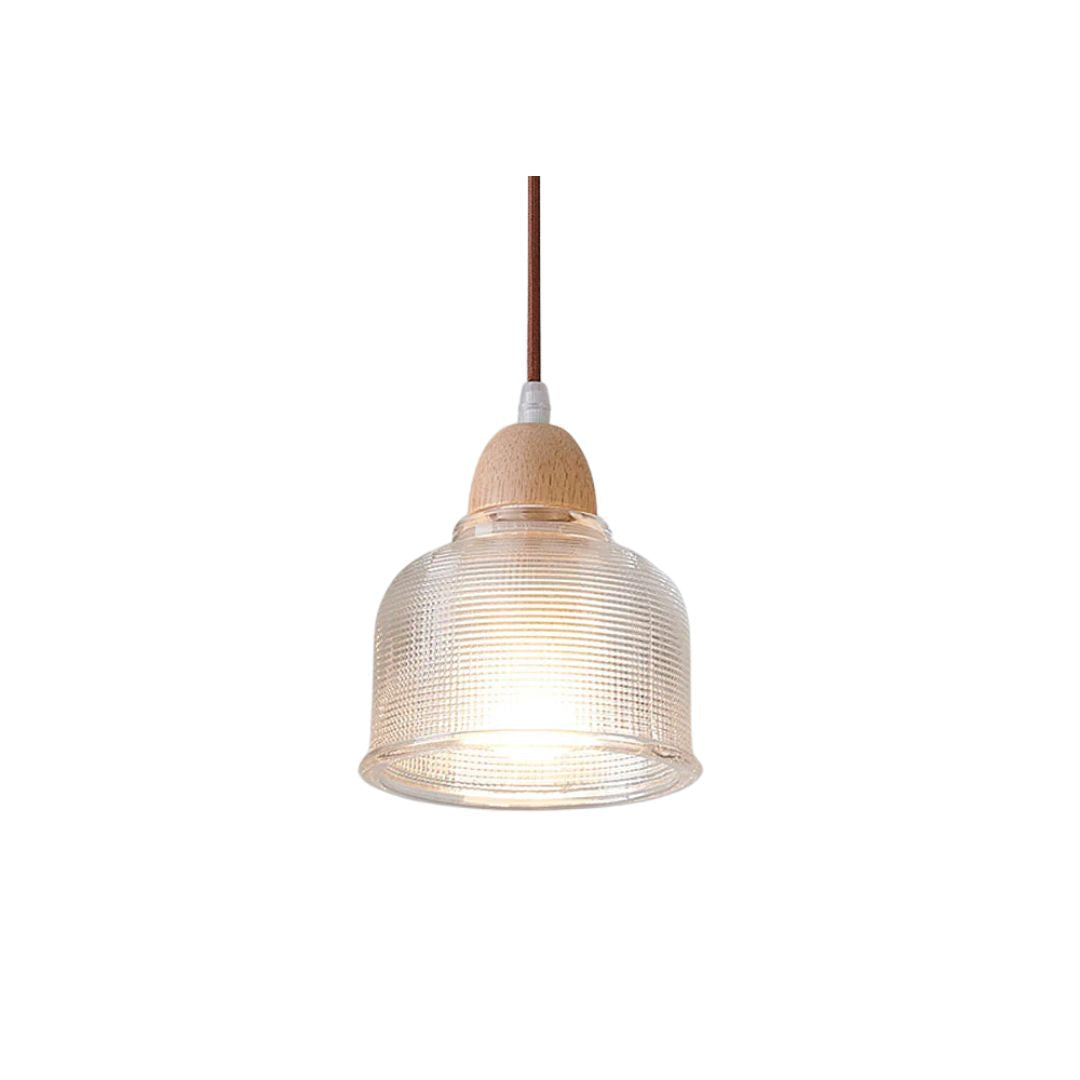 Lampe suspendue en verre avec accents bois naturel