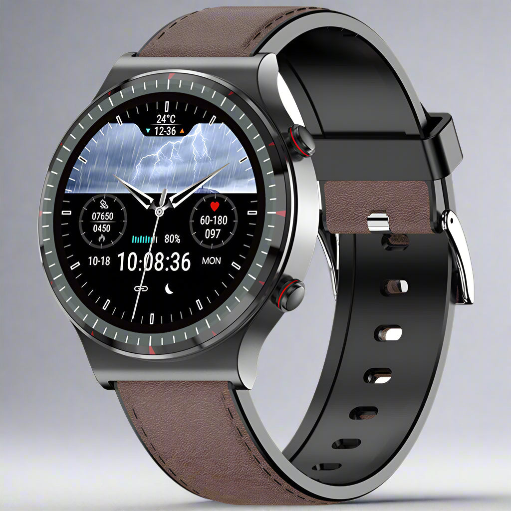 Montre connectée affichant l'écran tactile HD en gros plan
