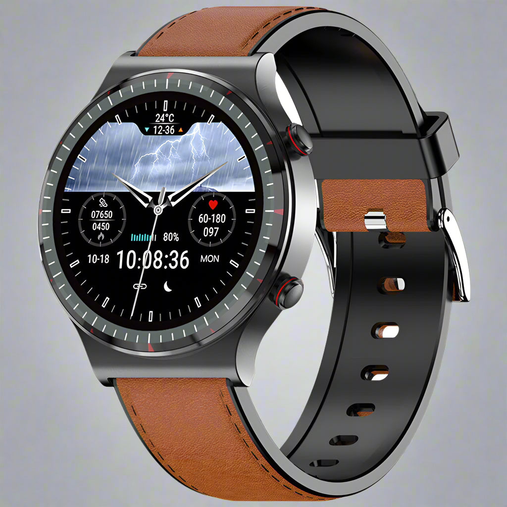 Vue latérale de la montre avec bracelet ajustable noir