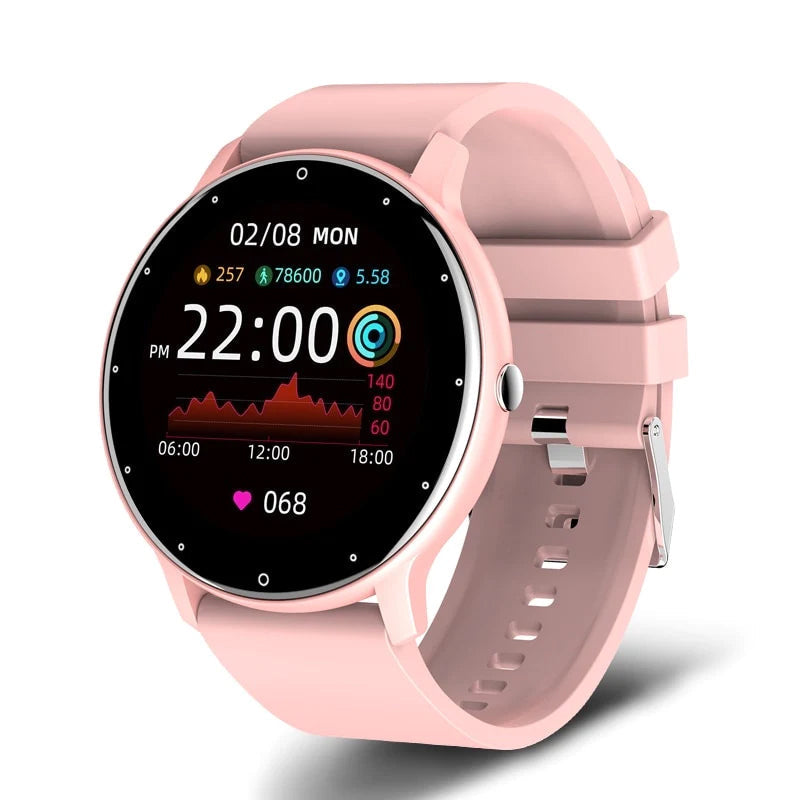 Montre connectée affichant l'écran principal avec interface colorée