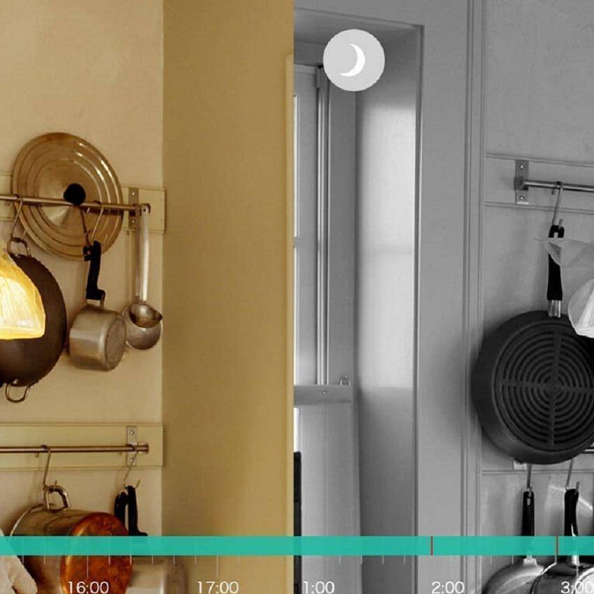 Caméra installée sur une étagère, montrant l'angle de vue