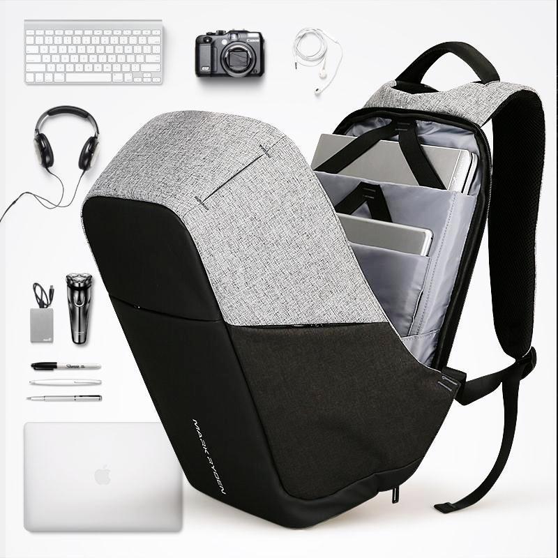 Vue de face du sac à dos anti-vol avec compartiment principal