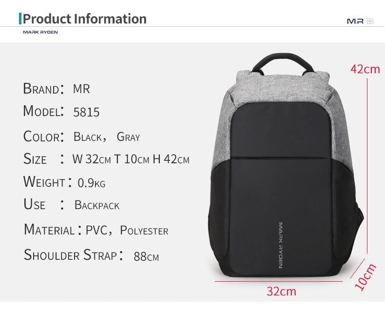 Vue arrière du sac à dos avec design anti-vol sécurisé